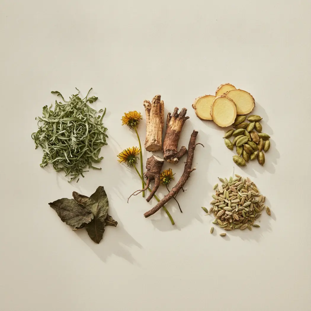 The bitter herbs in BitterLiebe: gentian, wormwood, dandelion, ginger, cardamom and fennel
