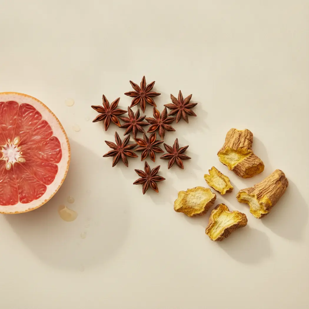 Emma Relief's botanical ingredients: berberine root, star anise and soothing herbs