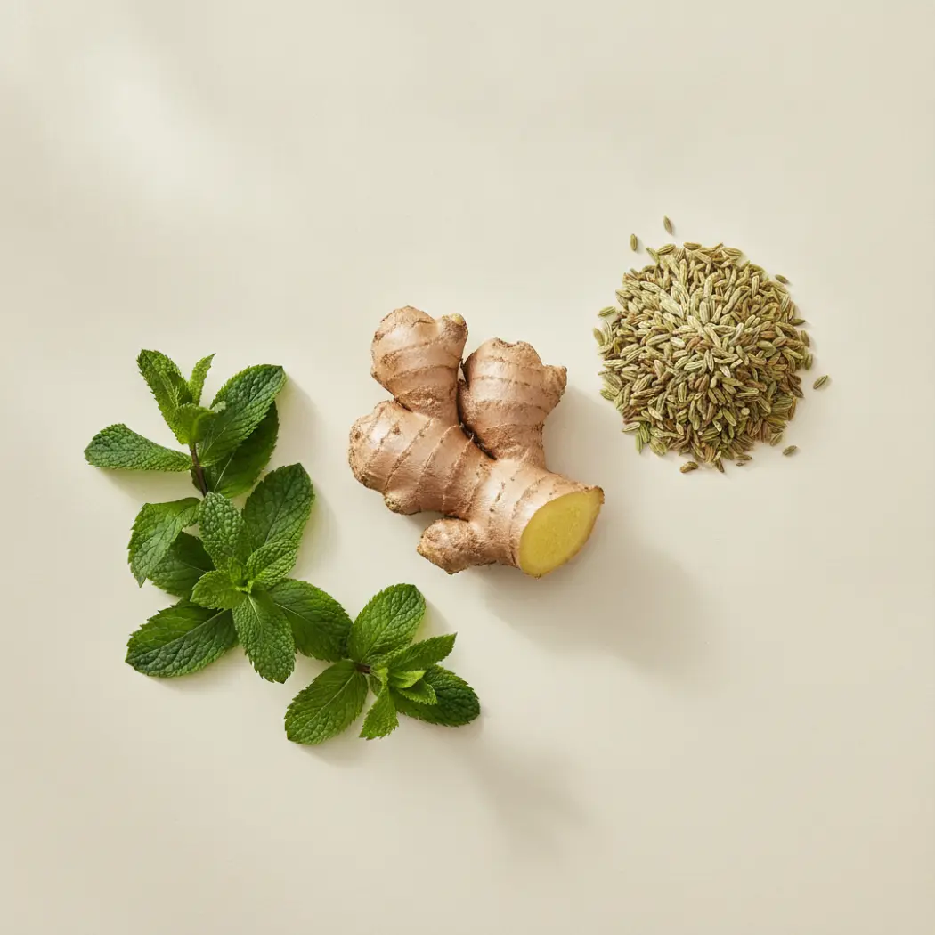The botanicals added to Florastor Advanced Gas and Bloat: ginger, fennel seeds and peppermint
