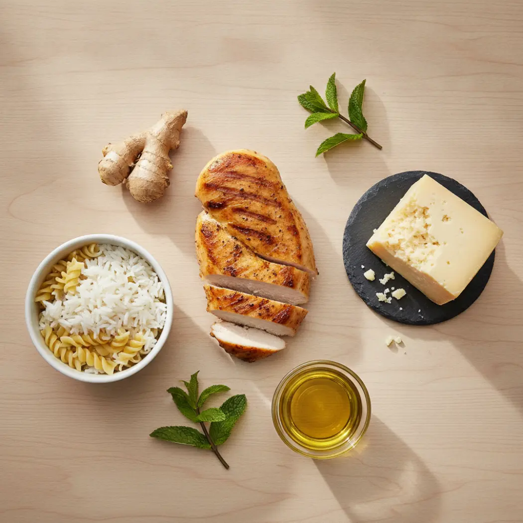 Foods HUM Flatter Me's enzymes help digest: protein, carbs, cheese (dairy) and fat