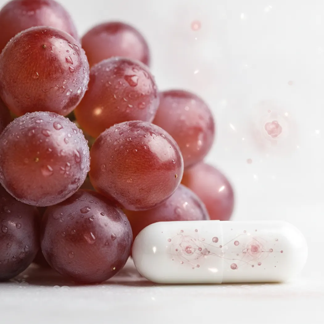 Masi Resveratrol capsule with red grapes and cellular antioxidant illustration