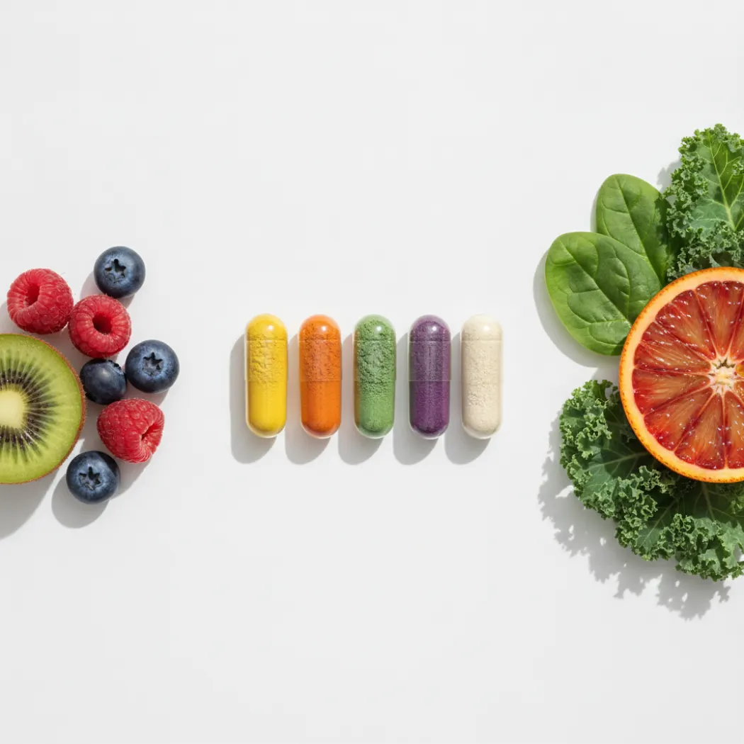MicroVitamin capsules with bioactive vitamin forms and fresh produce