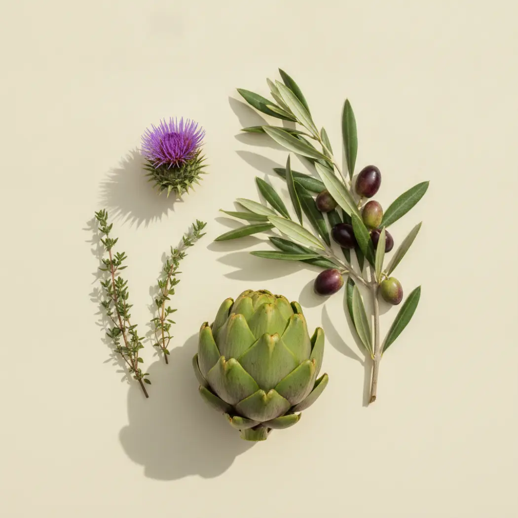 NuEthix Gut Defender's botanicals: olive leaf, thyme, milk thistle and artichoke